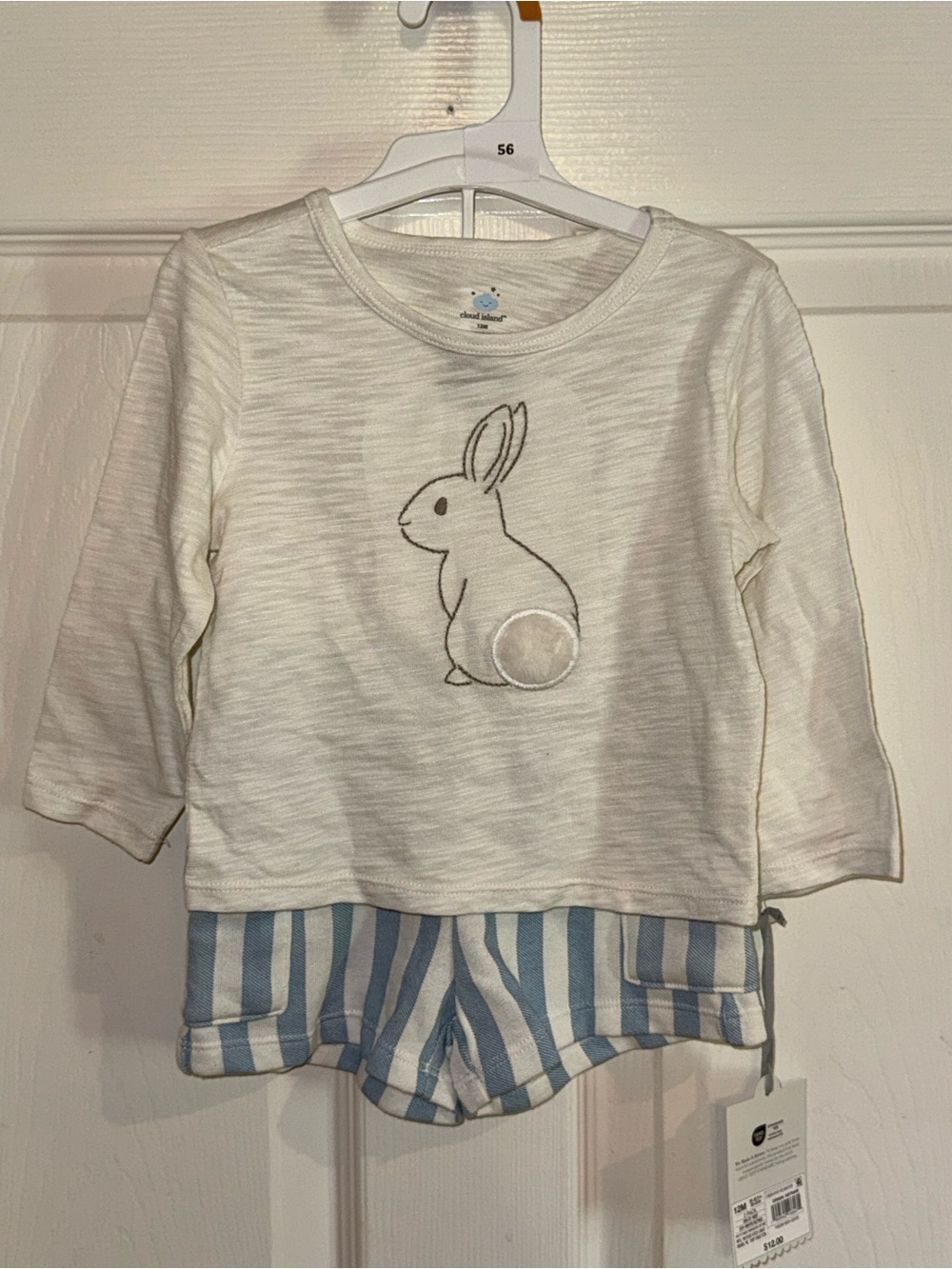 Target White Bunny Pajama Set with Blue Striped Shorts